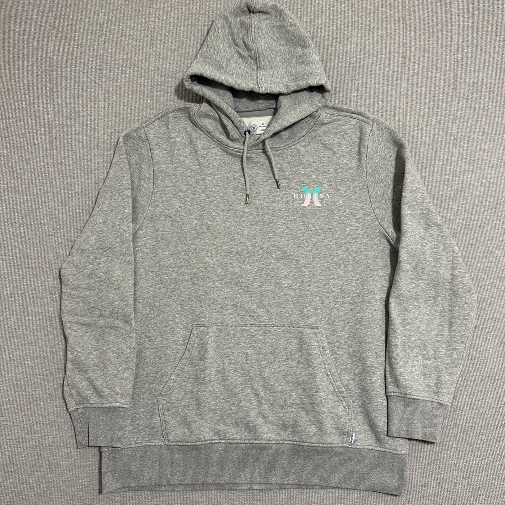 Hurley Graphic Hoodie Retro Wave Palm Tree Long Sleeves Gray Mens Size XL